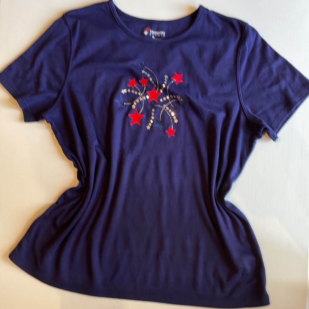 Red, white, and blue firework starburst with sparkly sequins with stars